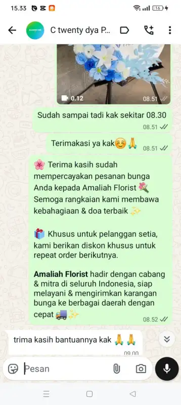 Testimonial krans bunga SURABAYA
